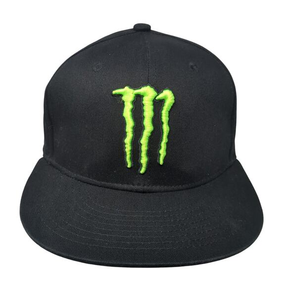 Monster Energy Snapback Hat Black Embroidered Logo Bright Green Official - Picture 1 of 9